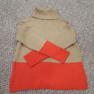 LAST CHANCE- Turtleneck Sweater (Tan / Orange Colorblock)